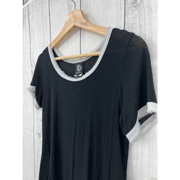 Bobeau XS Black Burnout White Fringe Tee Shirt T-Shirt Short Sleeve - Picture 3 of 9